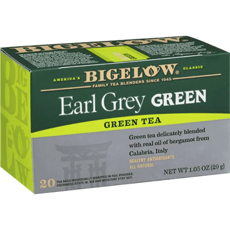 2x Bigelow Green Tea Earl Grey - Beverage Drink Refreshing Healthy Antioxidants Hot Iced Brewing Bags Steeping Bergamot Oil Infusion Morning Natural Caffeine Lot Bundle Wholesale Bulk Pack Pantry Home Office Kitchen 20ct Size