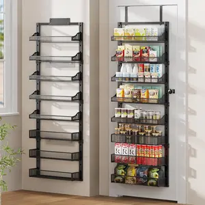 8-Tier Over the Door Pantry Organizer, Large Metal Door  Rack with Adjustable Basket, 2 in 1 Wall Mount or Hanging Heavy-Duty Pantry Door Storage Shelf for Kitchen and Bathroom, Black