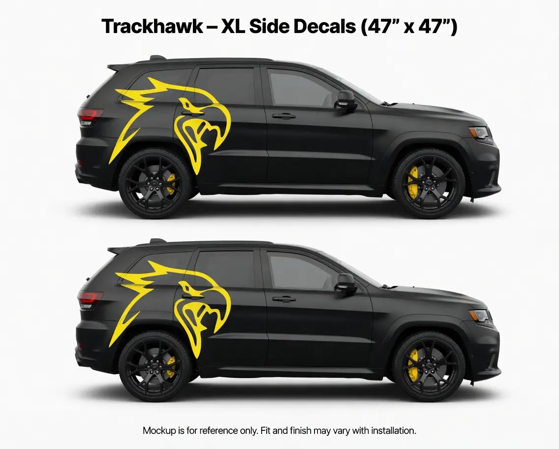 Jeep Grand Cherokee Trackhawk Big Hawk Head Rear Side Decal Kit (Left & Right Pair) – XL Vinyl Car Stickers for SRT, Hellcat Models – Weatherproof, UV-Resistant, Fade-Resistant, Easy Apply Muscle Car Exterior Mod