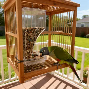 Bird Feeder Automatic No-Mess  No-Drill Cage Dispenser 7.2"H × 3"L × 2.7"W | Clear Transparent Seed Container, Easy Install, for Parakeet, Cockatiel, Canary, Lovebird, Conure, Cockatoo & Small to Medium Birds High Cost-Effective for Bird Lovers