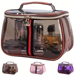 New retro-style makeup bag, large-capacity waterproof transparent toiletry bag, women's travel storage box, transparent tote bag with zipper.