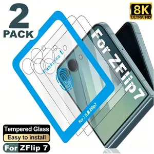 Two-Pack 9h Tempered Glass Screen Protector for Samsung Galaxy Z Flip7 Flip6 5g, Easy Install, Anti-Scratch, HD Transparent