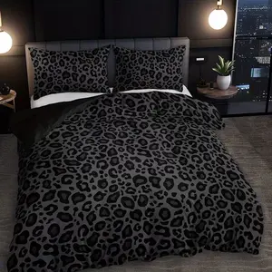 3pcs Dark Leopard Print Bedding Set (1 Fitted Sheet + 2 Pillowcases), High-Quality Floral Pattern, Luxury Home & Dorm Bed Linen, Modern Bedding Set