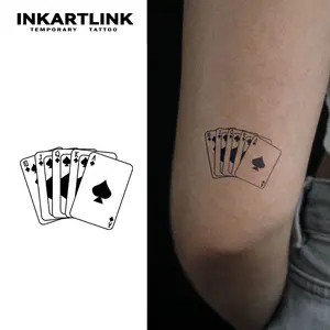 INKARTLINK [2 Sheets] Poker Royal Flush Temporary Tattoos, Spades Playing Cards Fake Tattoo Stickers, Waterproof Minimalist Body Art for Men Women