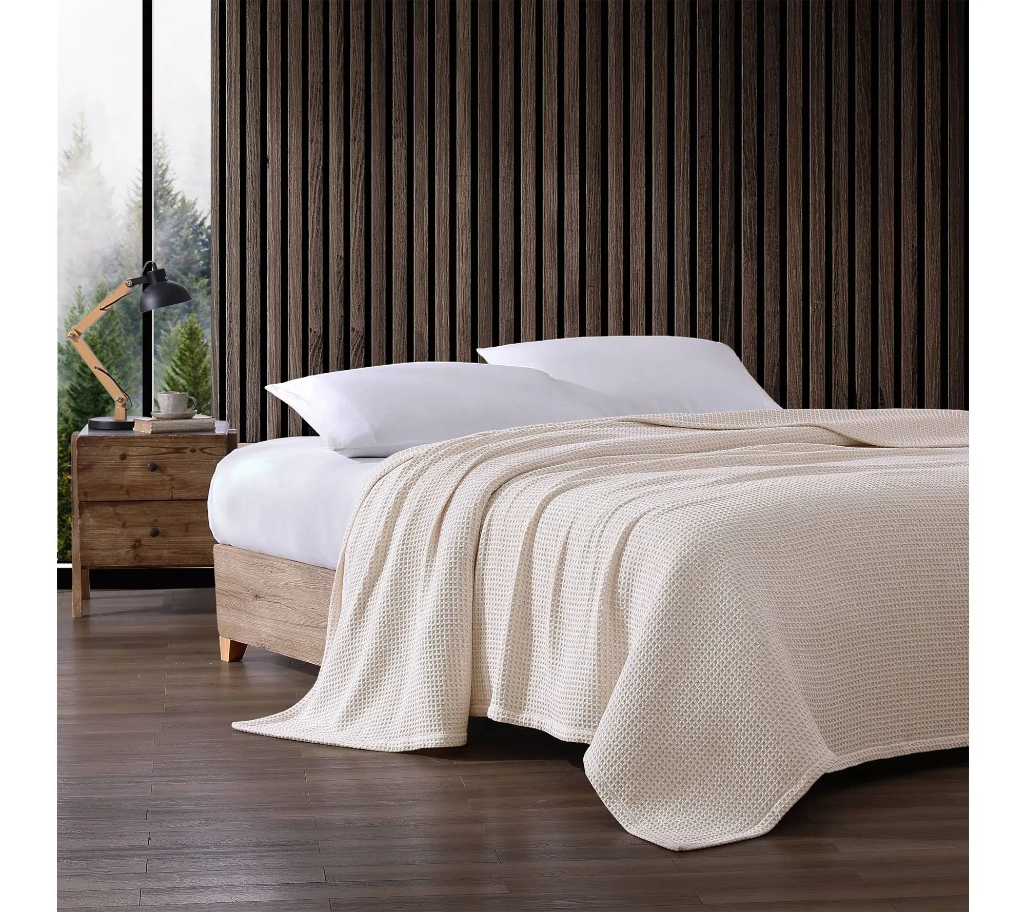 Eddie Bauer Solid Waffle Cream Cotton Full/Queen Blanket