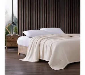 Eddie Bauer Solid Waffle Cream Cotton Full/Queen Blanket
