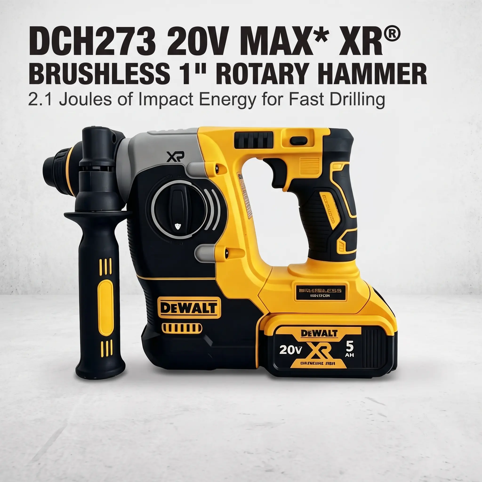 DEWALT DCH273 20V MAX XR Brushless SDS Plus Rotary Hammer Drill 2.1J Cordless Power Tool 0-1100 RPM 0-4600 BPM for Concrete Masonry Brick Metal Wood Drilling Chiseling Construction Renovation Installation garage use