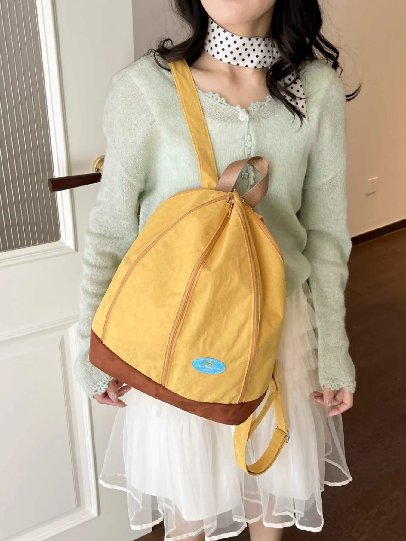 Vibrant Turmeric Color Block Canvas Backpack, Simple & Relaxed Lightweight Large Capacity Bag, Lazy Style Travel Daily Use Women's Backpack