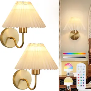 2 RGB Battery-Powered Wall Lights Set, Classic Wall Sconces with Remote Control, Dimmable Wall Lamp, Ideal for Bedroom Vanity, Living Room, Bathroom, Dining Room
