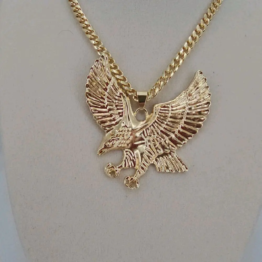 (C21)  Big Eagle Pendant and Chain, 18K Gold Laminated - Fashion Accessory