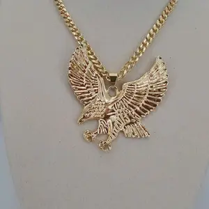 (C21)  Big Eagle Pendant and Chain, 18K Gold Laminated - Fashion Accessory