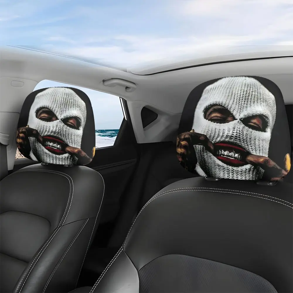 Pack of 2, Mask Design Car Headrest Seat Cushion Protective Cover, Car Seat Accessories - Hip Hop Style Printed Mask Pattern, Suitable for All Types of Models, Easy Installation And Disassembly, Washable And Durable