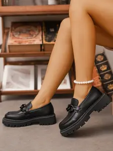 Women's Thick Sole Platform Loafers, Summer Slip-On British Style Small Leather Shoes, Versatile Height-Boosting Jk Single Shoes, Flatform, PU Leather Loafers