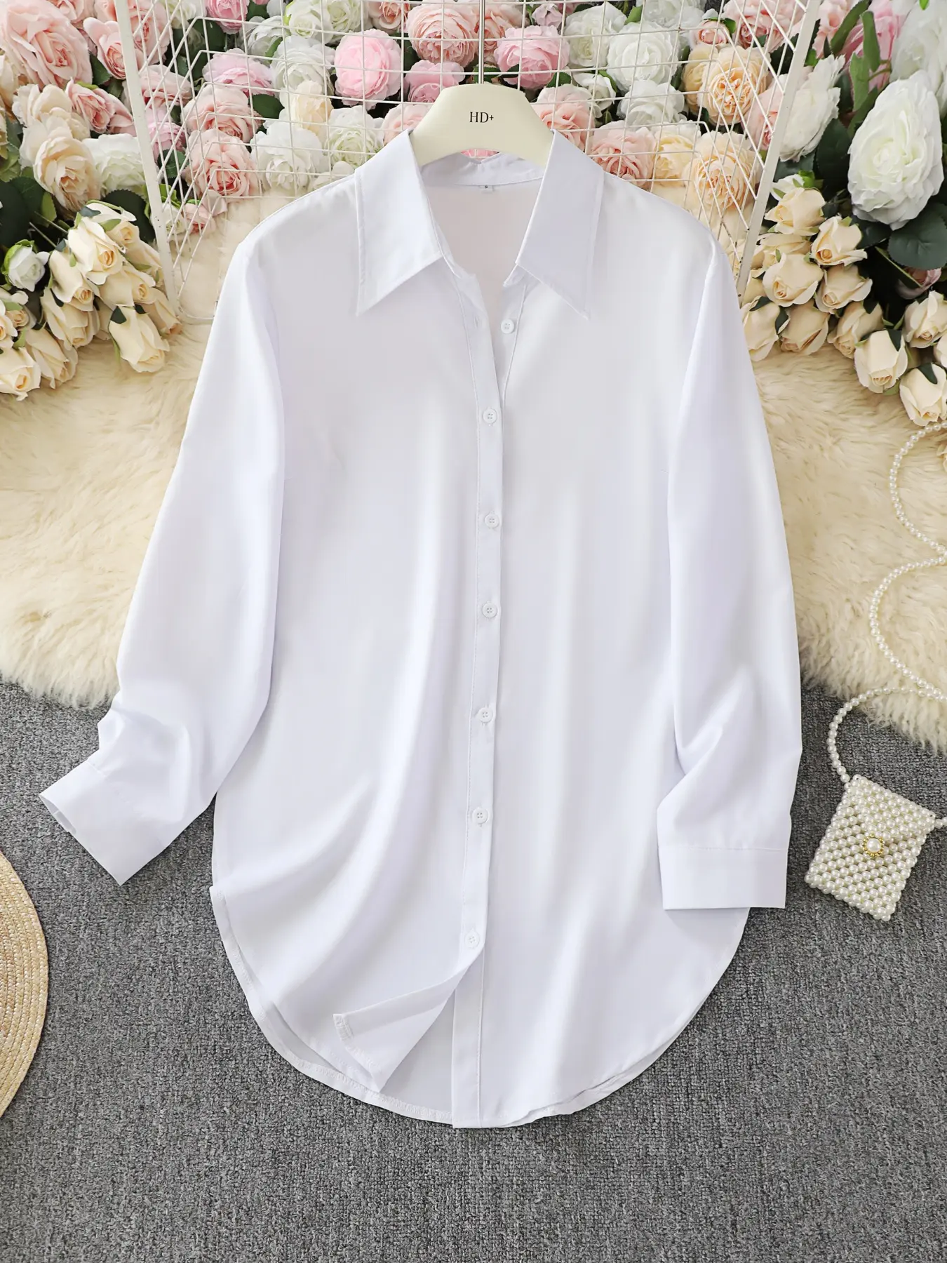 Women's Elegant Casual Business Long Sleeve Fitted Shirt, Versatile Mid-Length Button Front Blouse, Button Closure Top, Perfect for Spring & Fall