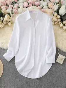 Women's Elegant Casual Business Long Sleeve Fitted Shirt, Versatile Mid-Length Button Front Blouse, Perfect for Spring & Fall