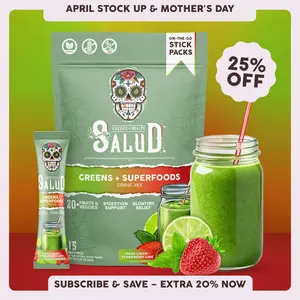 Salud 2-in-1 [Greens + Superfoods] Daily Greens Drink Mix, Agua Fresca, Gut Health & Bloating Support, Probiotics & Prebiotics, Vegan, Non-GMO, Easy-to-Drink Greens Powder (15 Servings)