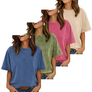 Women's Vintage Washed T-Shirt, Casual Oversized Short Sleeve Top with a Loose Fit, Essential for Summer Streetwear Style