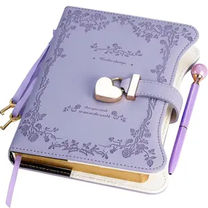 Diary with Lock and Keys for Girls Gift Ideas, 360 Gold Edged Pages Journal for Women, B6 Refillable Notebook for Writing with Pen and Bookmark