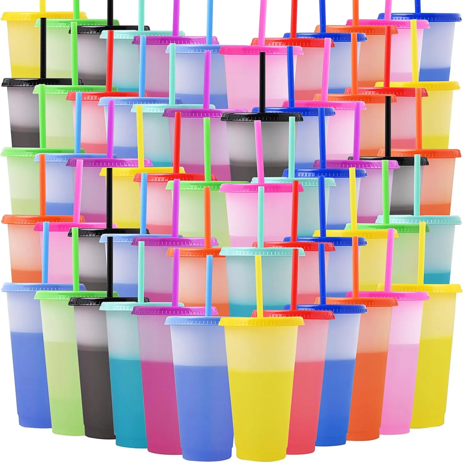 10 Pack Reusable Plastic Tumblers Bulk, 24 oz Color Changing Cups with Lids & Straws, Drink Water Cups Travel Mug Tumblers for Iced Beverage Water Smoothie Coffee Party