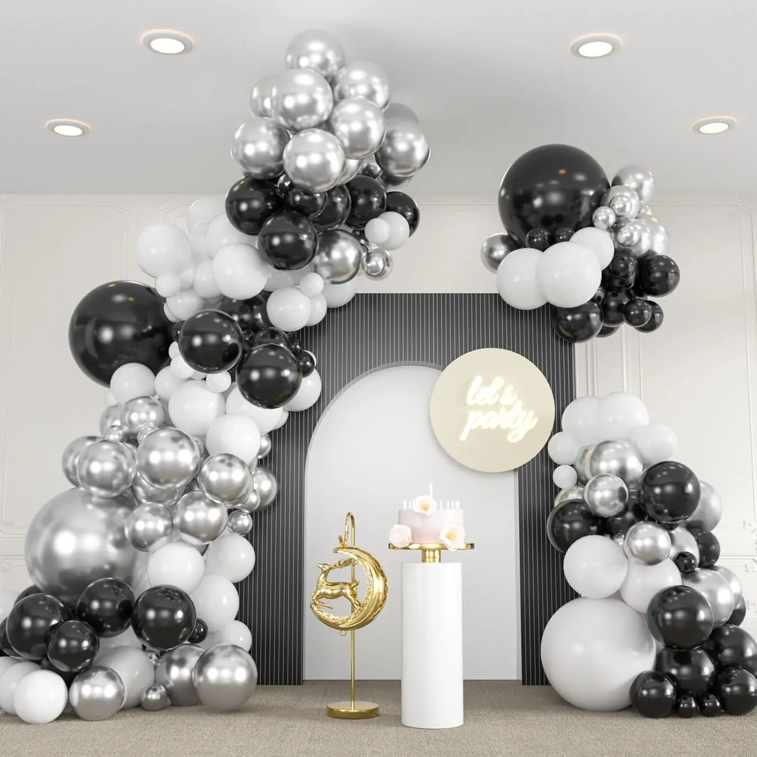 136 count Black  White Balloons Garland Arch Kit,18 12 10 5 Inch Different Sizes Pack Party Latex Balloons for Disco Theme Birthday, Graduation, 90s Party Decorations