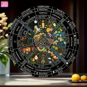 [Aluminum plate circular signboard]Round ,2D Flat, 1Pc Vintage Aluminum Wall Decor Sign - 7.87X7.87 Inch Rustic Metal Art With Pre-Drilled Holes, Wheel Of The Year Pagan Calendar & Wiccan Samhain Decor, Seasonal Home & Garden Decoration, Father'S Day Gift