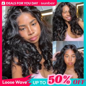 Sunber 13x4 HD transparent Lace Front wigs Human Hair Pre Bleached Tiny Knots Glueless Ready To Wear Body Wave With Drawstring Natural Black Lace Frontal Summer Wig DealsForYouDays
