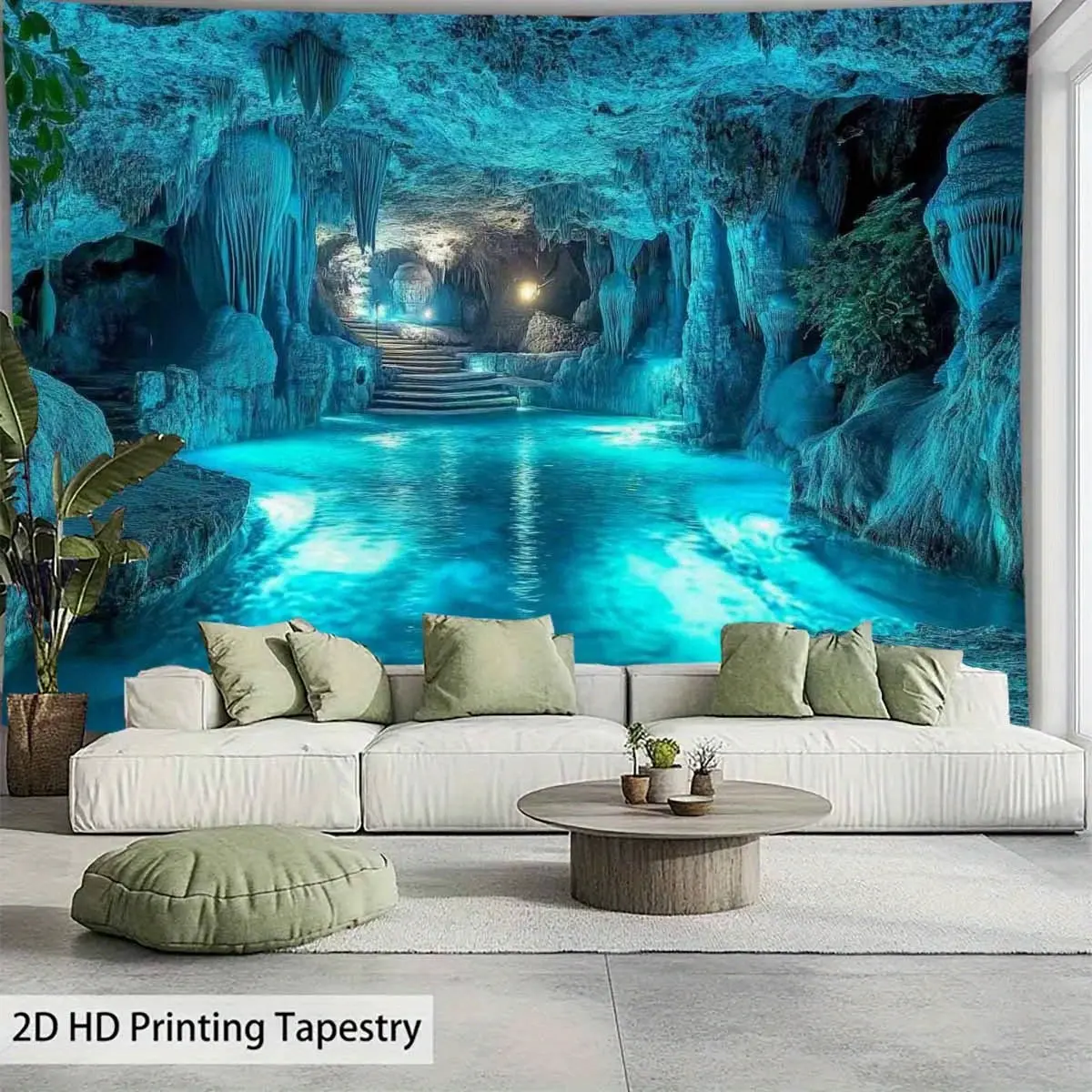 Cave Underwater World Pattern Tapestry Wall Mural, Large Decorative Wall Hanging for Home Bedroom Decor, Holiday Gift and Party Decoration, Live Stream Background, Wall Tapestries, Decoration Items