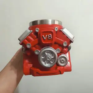 Vintage Engine Coffee Cup, V8 Stainless Steel Mug with Handle, Dual-Layer Insulated Car Cup for Father's Day Christmas Husband Mechanic