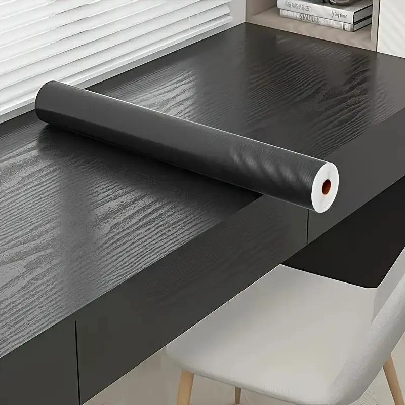 A roll of black wood grain stickers, waterproof and oil-proof vinyl film, Kitchen Wallpaper, suitable for kitchen, bathroom, walls, furniture renovation, easy to paste and remove, modern hollow pattern, semi-gloss, self-adhesive, reusable PVC material