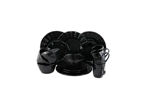 Elama Retro Chic Glazed Dinnerware - 16 Piece - Black