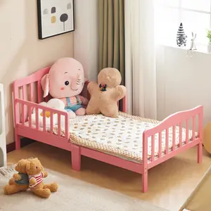 Toddler Daybed, Single Layer Wooden Bed with Side Rails, 135x75x62cm Pine Wood Bed for Girls, Safe Low-Profile Kids Bed, Nursery and Playroom Furniture