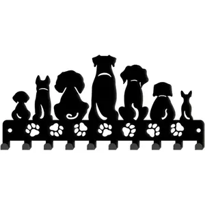SUPERDANT Dogs Metal Hooks for Wall Puppy Dogs Paw Print Key Hanger wih 10 Hooks Decorative Key Organizer Wall Mounted Hook Personalized Hanger for Dog Leash Entryway Belt Umbrella Dog Lover's Gift Wall Mount Design