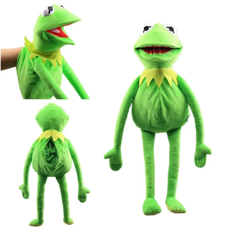 Green Frog Hand Puppet Plush Toy with Movable Mouth, Soft Stuffed Amphibian Doll for Ventriloquist Role Play Storytelling, Funny Meme Video Prop Desk Bed Decor, Interactive Gag Gift, Unique Birthday Halloween Christmas Presents for Kids Teens Adults Fans