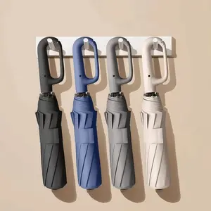 Ring Buckle Fully Automatic Umbrella Foldable 42inch Lightweight 10 Ribs Portable Rain Sun Wind Proof Black Sturdy Steel Cloth