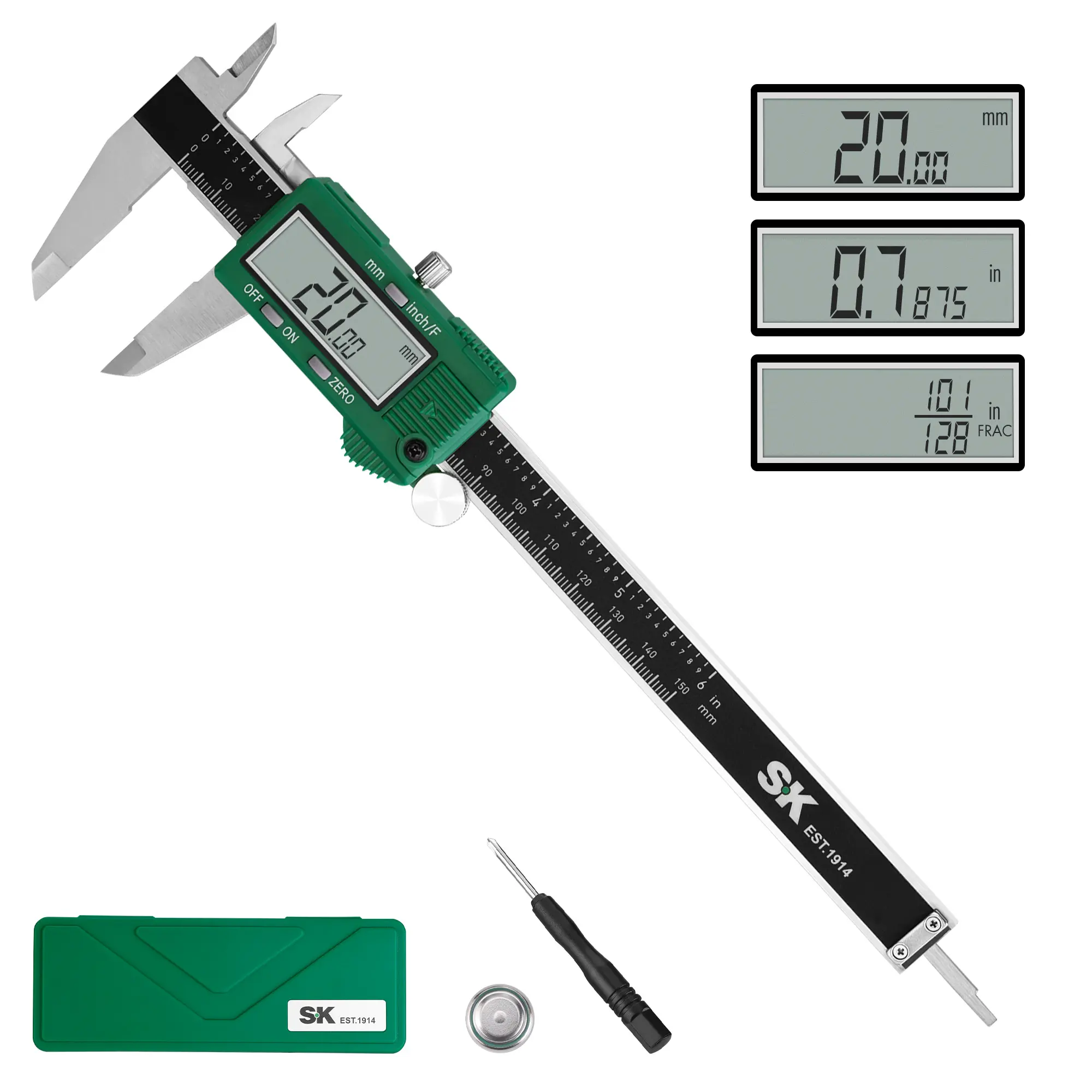 SK 6'' Digital Calipers, Vernier Caliper Measuring Tool, ±0.001" Accuracy