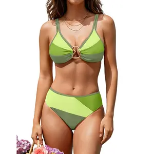 BMJL Women's Sexy Neon Bikini Set Triangle Mid Rise Two Piece Swimsuit Gold Metal Ring Curvy Bathing Suit #SwimWeek #Summervibes