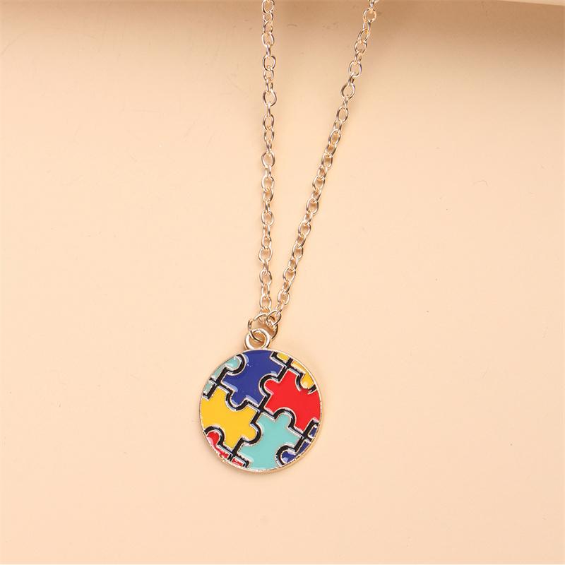 Heart Style Choker - Multi-Style Multi-Color Puzzle Pieces Autism Awareness Enamel Pendant Necklace, Women's Fashion Jewelry Accessory, Wholesale Gift Option
