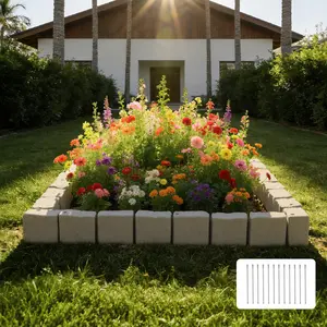 VEVOR Faux Stone Landscape Edging, 15.5 ft Kit, No Dig Garden Edging Border, Blocks for Lawn, Flower Beds, Yard, 4 Pack Each Section Has 6 Bricks 46.85"L x 3.94"W x 6.1"H, 12 Spikes & 4 Corners, Beig