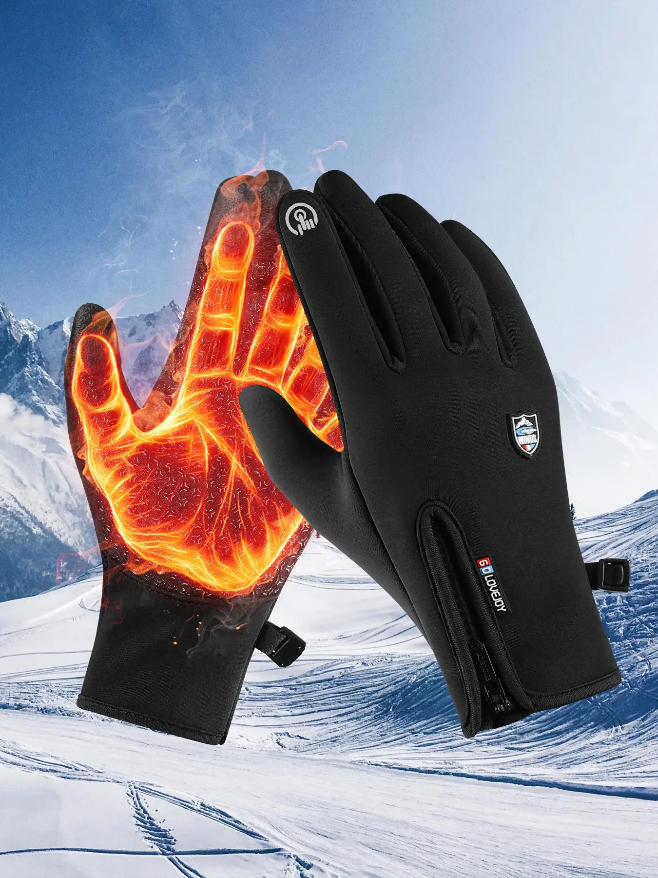 Men's Touch Screen Gloves, Waterproof Windproof Gloves, Casual Solid Color Sportive Fleece Lined Gloves for Outdoor Activities