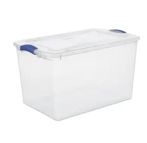 66 Quart Clear Plastic Storage Container with Latch Lid, Blue