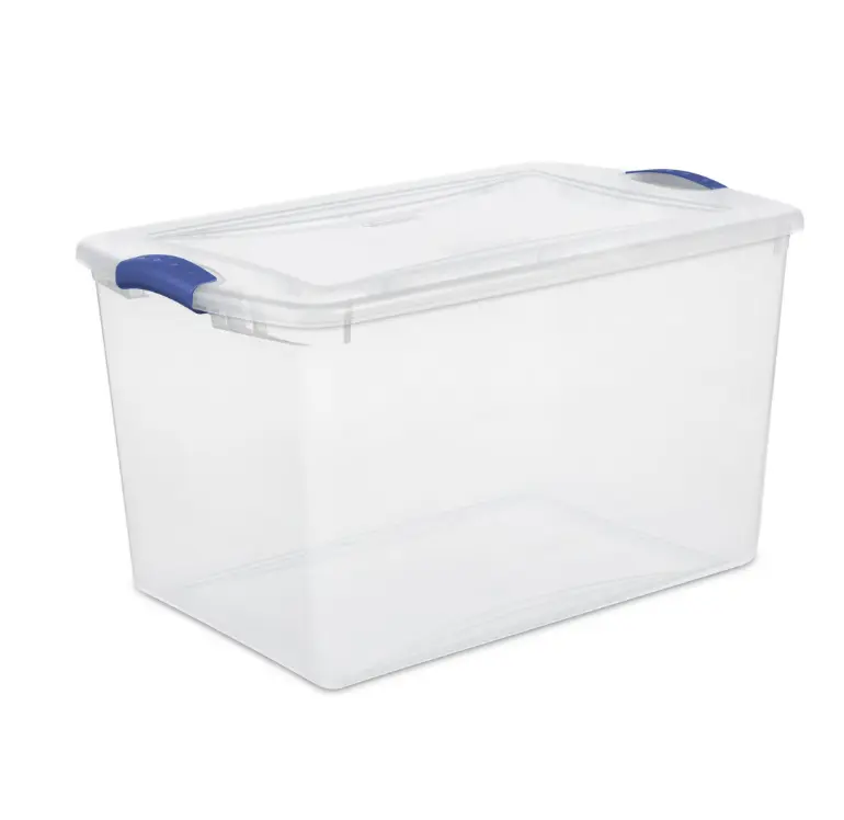 66 Quart Clear Plastic Storage Container with Latch Lid, Blue 66 Quart Clear Plastic Storage Container with Latch Lid, Blue