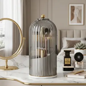 360° Spinning Toothbrush & Makeup Tool Organizer – Dustproof, Anti-Slip, Drainage, 3 Slots, Clear Plastic for Bathroom, Vanity Counter, Easter Basket Essentials & Ideal Gift for Birthday, Valentine, Holiday