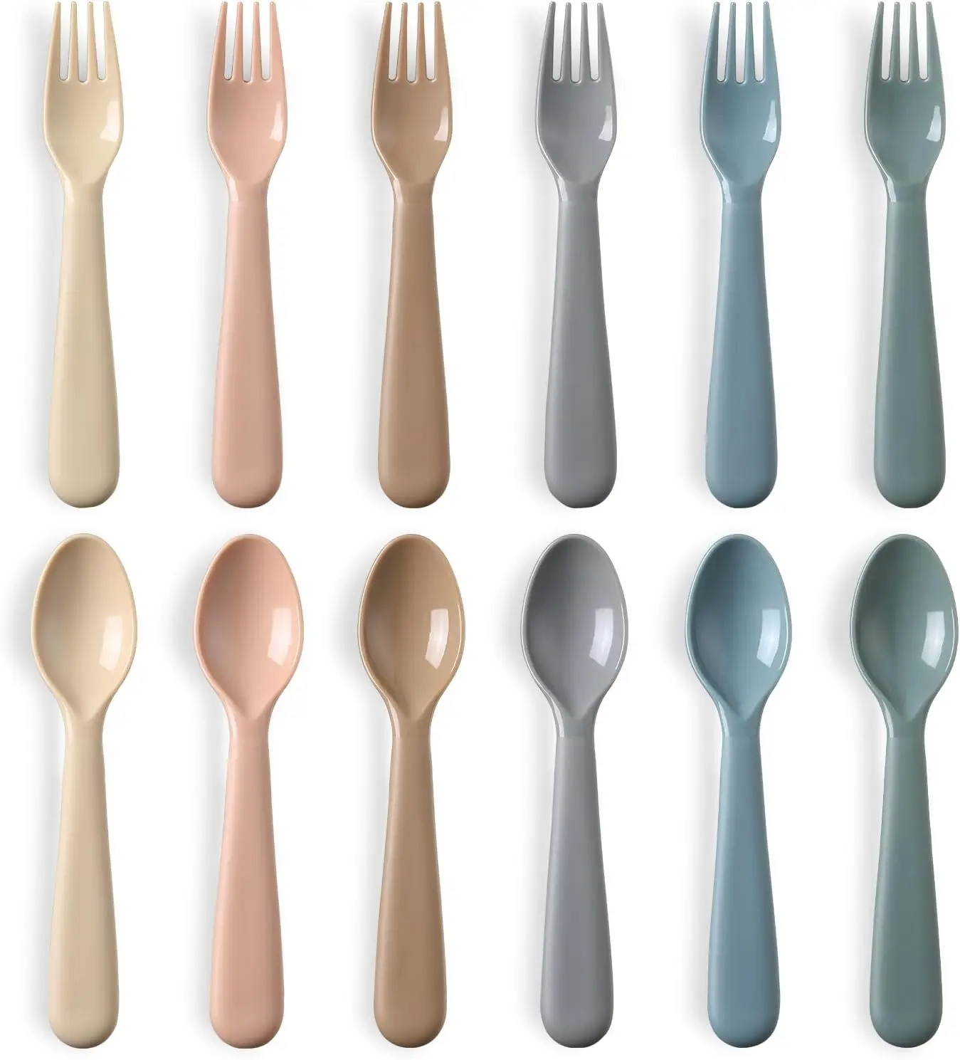 12 Pieces Toddler Utensils Set, Plastic Spoons and Forks Set for Kids, Children Safe Flatware, Plastic Reusable Cutlery, BPA Free, Dishwasher Safe
