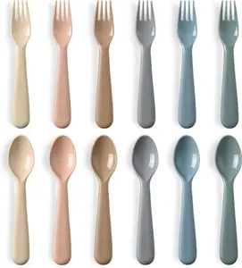 12 Pieces Toddler Utensils Set, Plastic Spoons and Forks Set for Kids, Children Safe Flatware, Plastic Reusable Cutlery, BPA Free, Dishwasher Safe