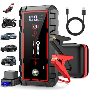 Soulor Portable 3000A Car Jump Starter 12V Battery Booster Power Bank with Smart Jumper Cables, LED Flashlight, LCD Display, USB Type-C Fast Charging for Cars SUVs Trucks Motorcycles
