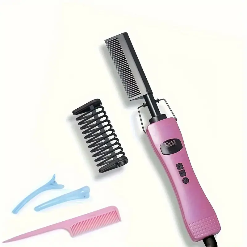 Electric Hair Straightener, Smoothing Straightener, Thermal Brush Straightener, Heated Straightening Brush, Multifunctional Hair Straightening Comb with Comb and Hair Clips, Hair Styler, Hair Styling Tool for Home & Salon Use