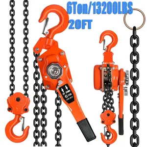 6Ton/13200LBS Capacity 20FT Manual Lever Chain Hoist with 2 Hooks Manual Ratchet Chain Puller Hoist Heavy Duty G80 Chain Come Along Winch Ratchet Hoist for Warehouses, Etc (6Ton/20FT)