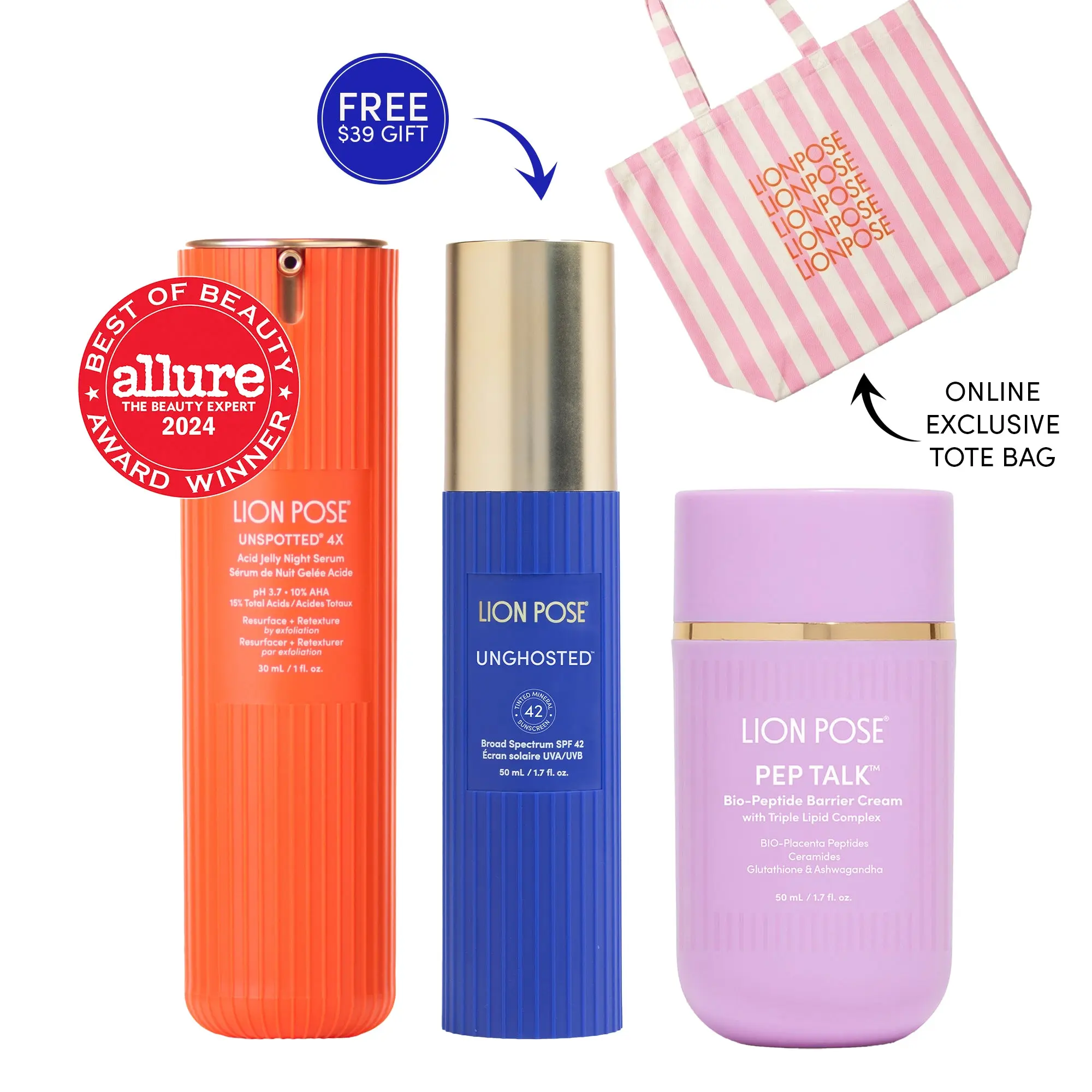 *EVERYTHING BUNDLE* AHA Serum, SPF, Peptide Cream & Tote ($40 OFF!)