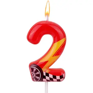 Racing Cars Themed Birthday Candle, Red Racing Car Lightning Number Candle Perfect Cake Toppers and Birthday Anniversary and Theme Party Decoration Supplies(Number 2)