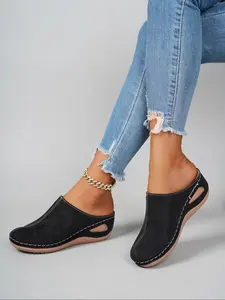 Elegant Fashion Summer Women's New Platform Slip-On Mules Footwear, Comfortable Soft Rubber Sole, Suitable for Spring/autumn, Home, Walking, Commuting, Walking Shoes